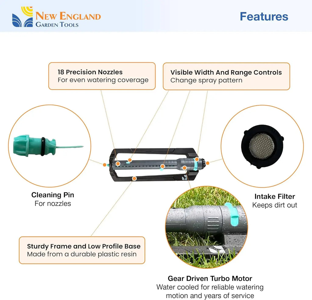 Water Sprinkler 100003 Adjustable Pattern to Cover 4,000 sq.ft. by New England Garden Tools