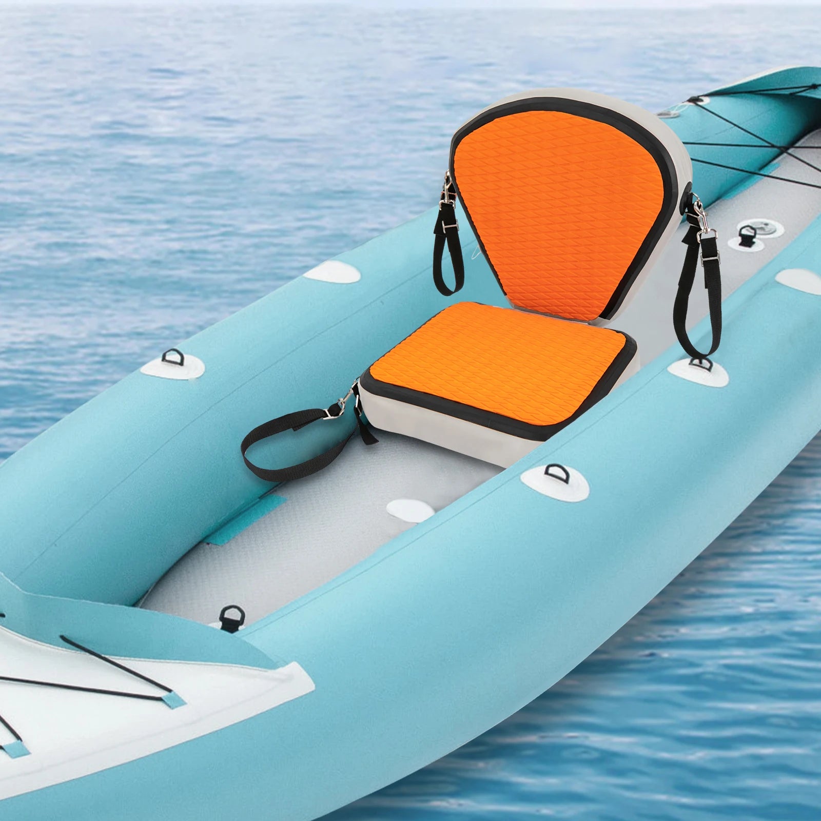 Kayak Seat, Inflatable Portable Thicken Cushion Padded with Back Support Adjustable Strap for Canoeing Drifting Rafting Fishing