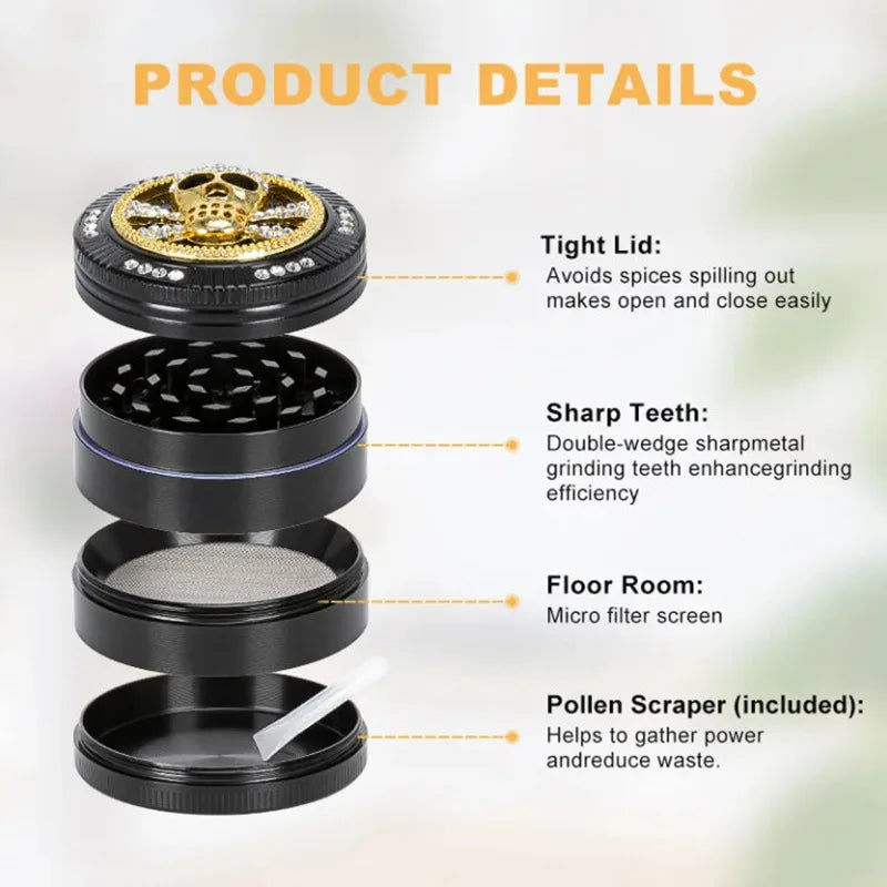 40mm/50mm /62mm 4 Layers Herbal Grinder Pepper Pot Spice Tobacco Mill Aluminum Alloy Dry Herb Crusher Smoking Cigarette Tools