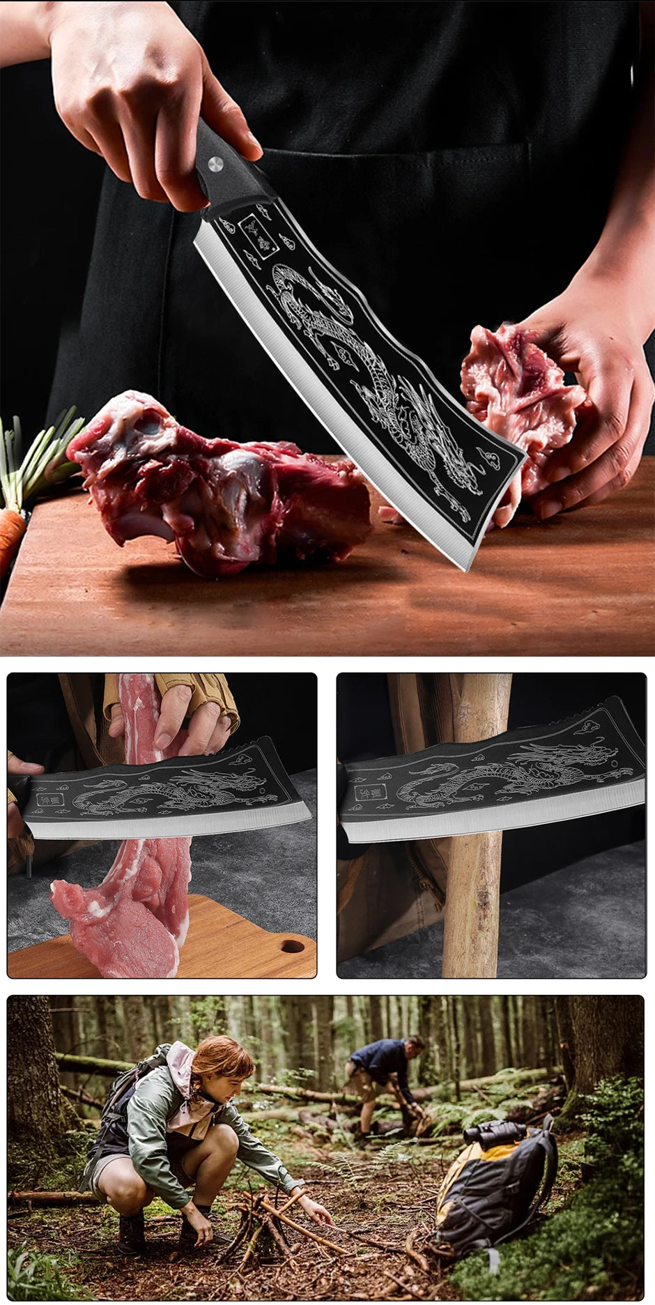 Handmade Meat Cleaver Heavy Duty Kitchen Knife Stainless Steel Butcher Slicing Boning Knife Forged Chopping Knife for Meat Fish