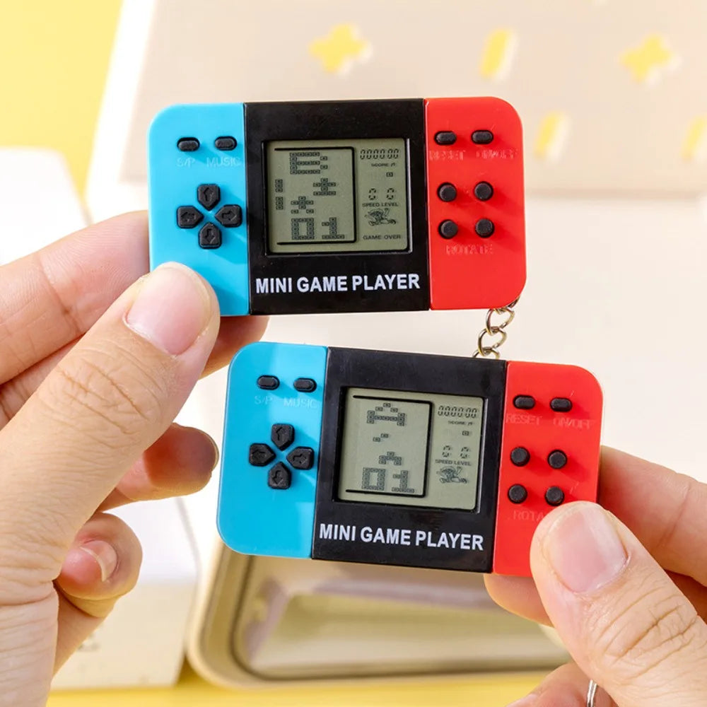Blue Retro Mini Handheld Game Console Keychain With Bells, Cute Backpack Pendant Video Game Keyring