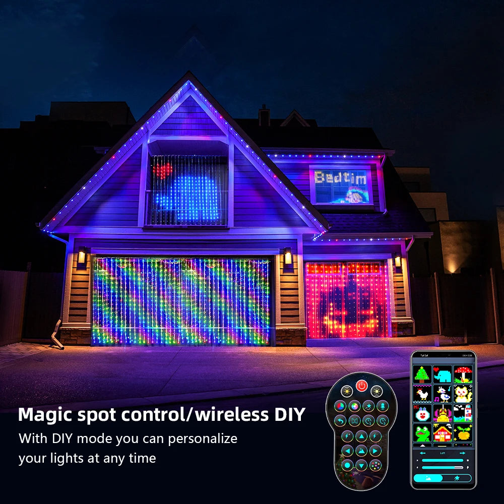 Smart Curtain Lights, 9.8 X 9.8Ft LED Curtain Lights, 400LEDs RGB Color Changing APP Programmable DIY Music-Sync String Lights F - Firu Total Sales