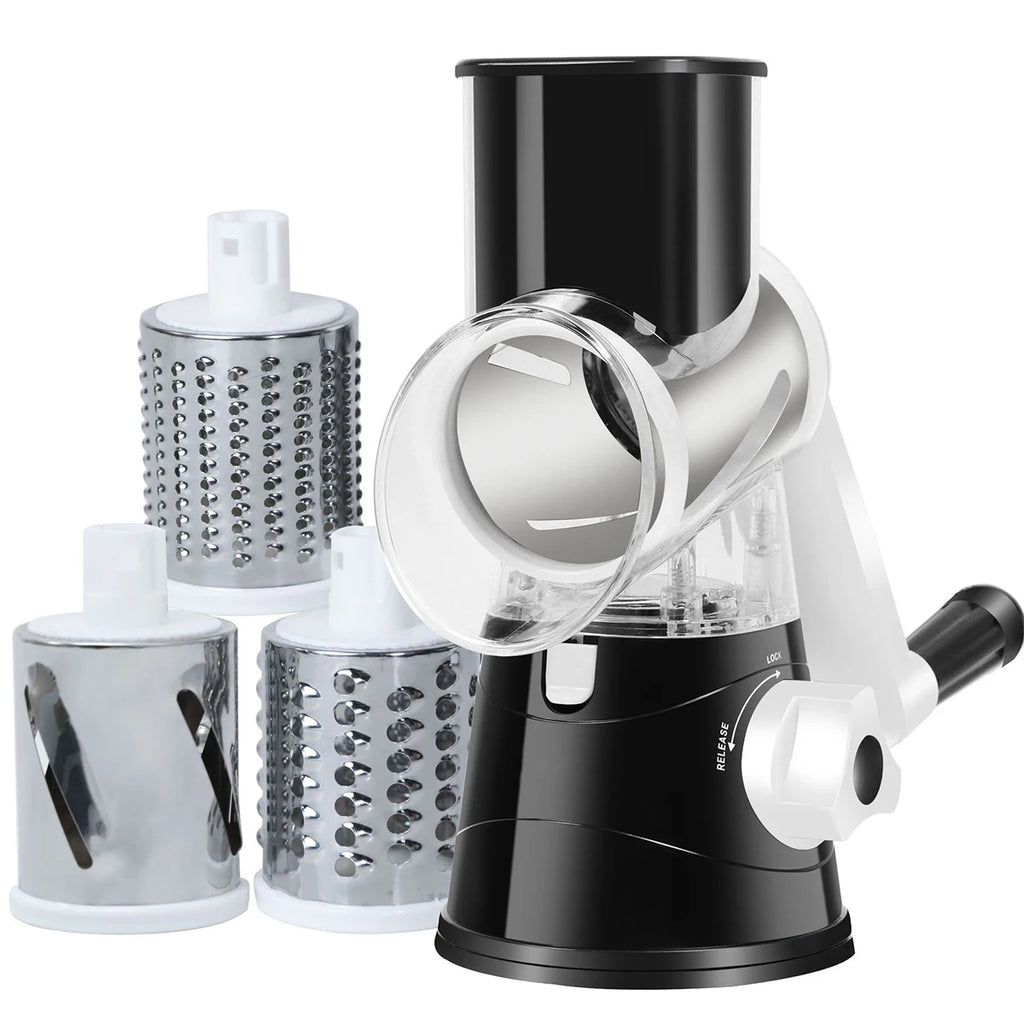 Vegetable Slicer Shredder, 3 Drum Manual Grater for Cheese Peanut Cookie, Multifunctional Kitchen Cutter Chopper Tool