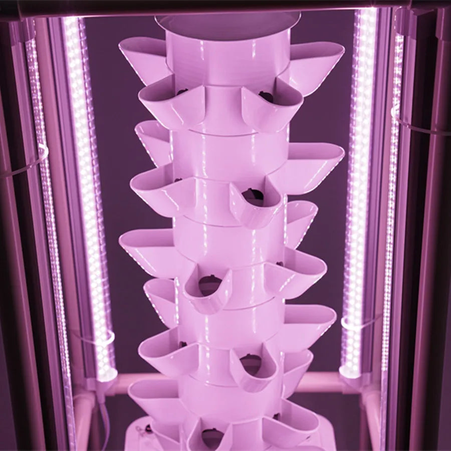 6-Tiers 30 Planting Holes Hydroponics Vertical Growing Kit, Tower Standing Soilless Vegetable Grower with LED & Water Tank