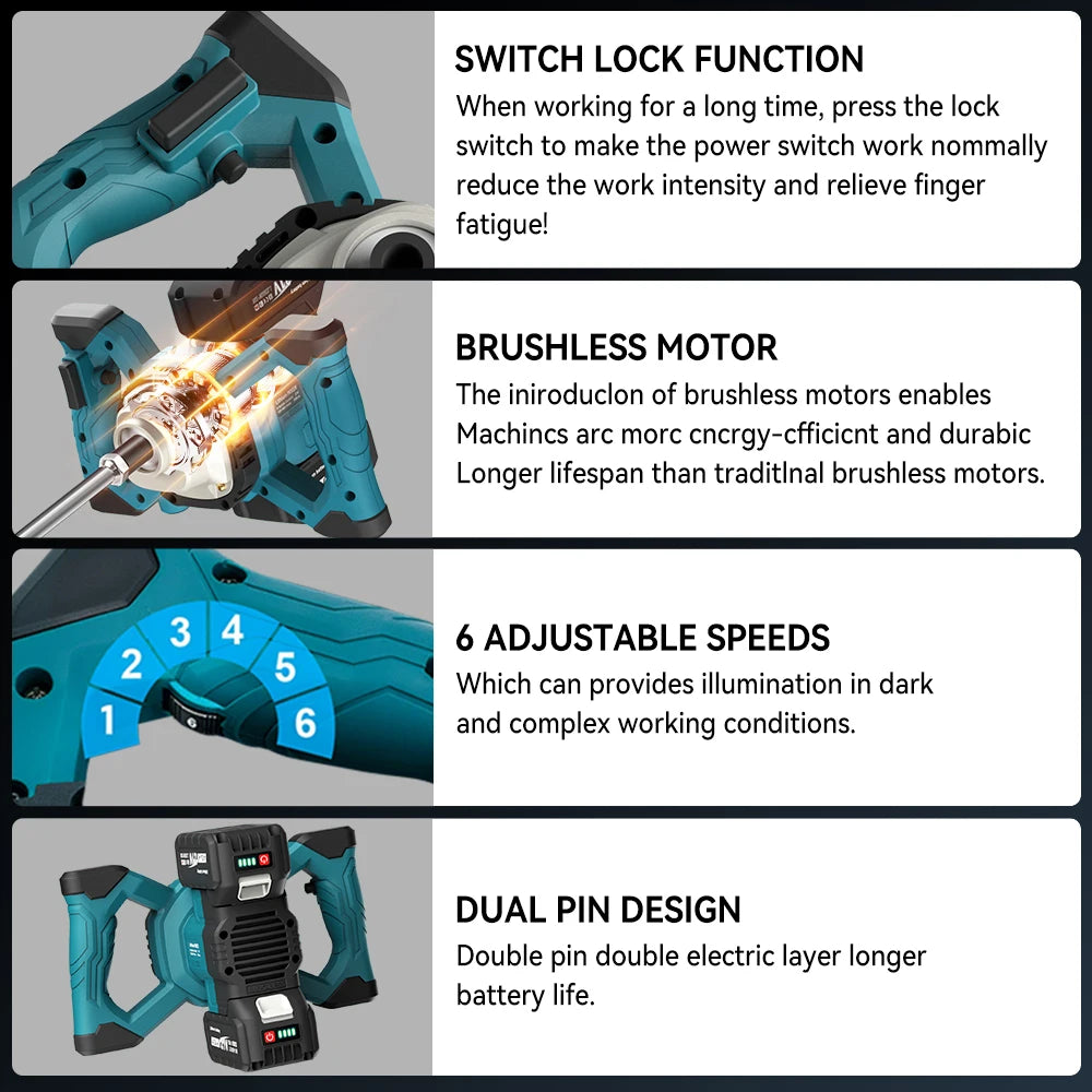 6 Speed Brushless Electric Concrete Mixer Paddle Mix Cordless Cement Mortar Plaster Blender Paint Mix Rod For makita 18v battery