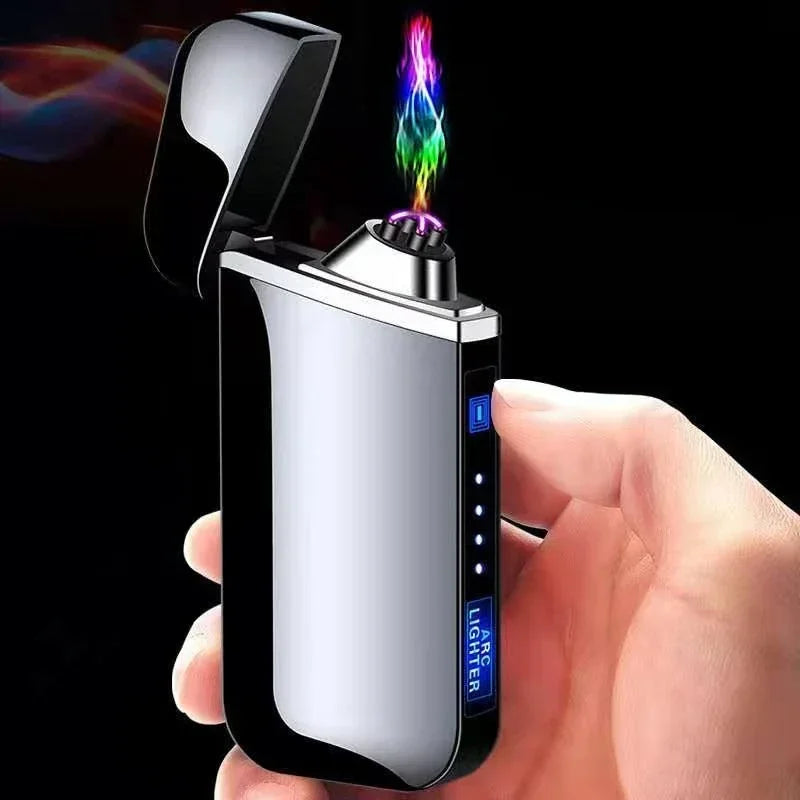 Smart Windproof Flameless Plasma Lighter | Double Arc USB Rechargeable | LED Power Display Touch | Metal Body