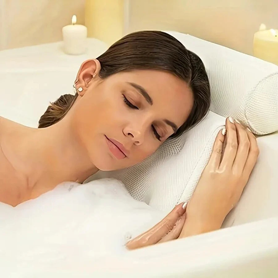1 spa bathtub pillow with anti-slip suction cups for neck and back support, bathtub/bathroom accessory