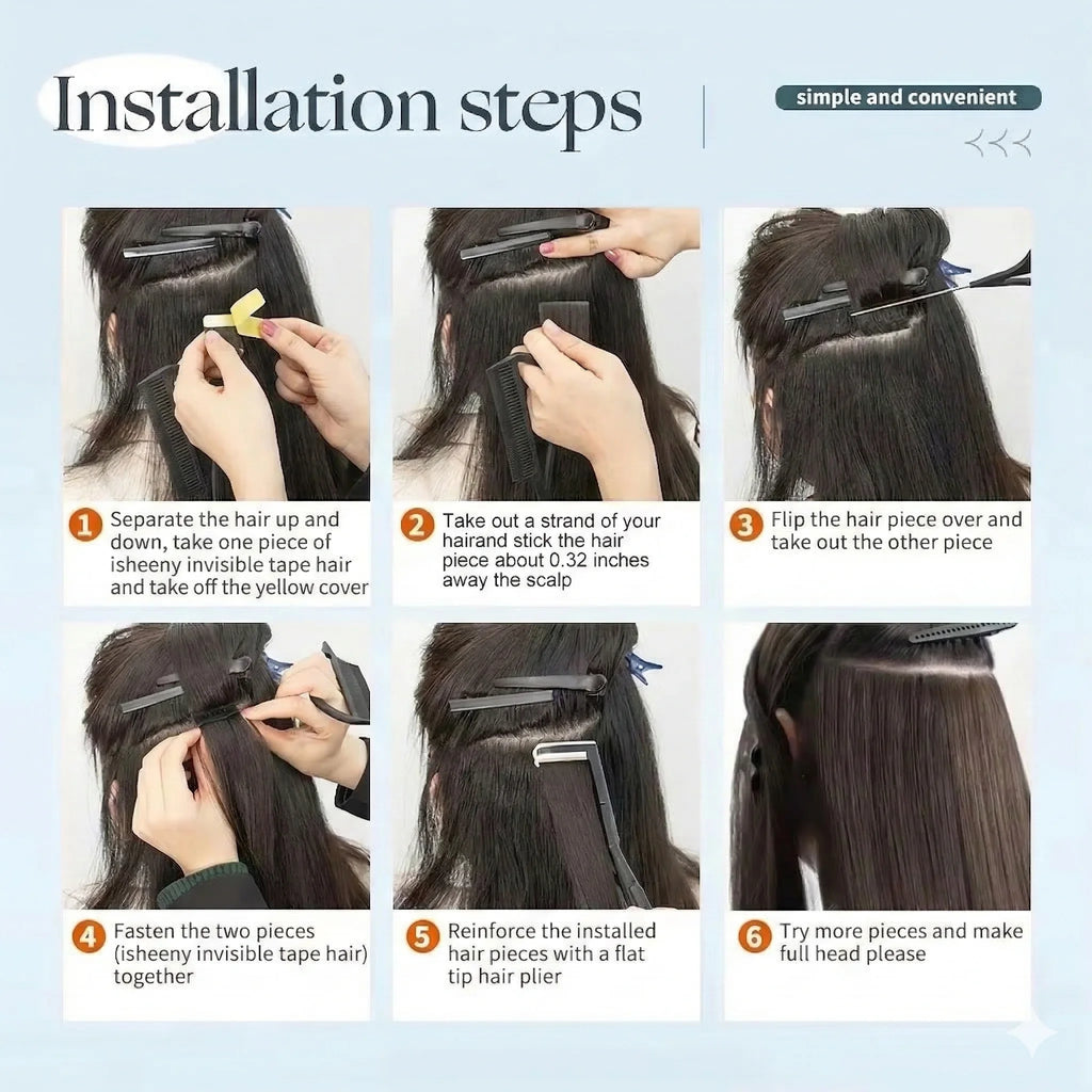 Seamless Invisible Straight Tape in Hair Extensions 100% Human Hair Brazilian Natural Black 16-22 Inch Skin Weft Tape Human Hair