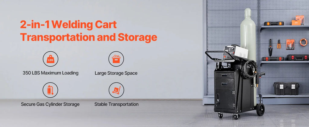SucceBuy Welding Cart 2 Drawers Welder Cart Heavy Duty Welding Workbench Table with 360° Swivel Wheels Safety Chains Mig Welder