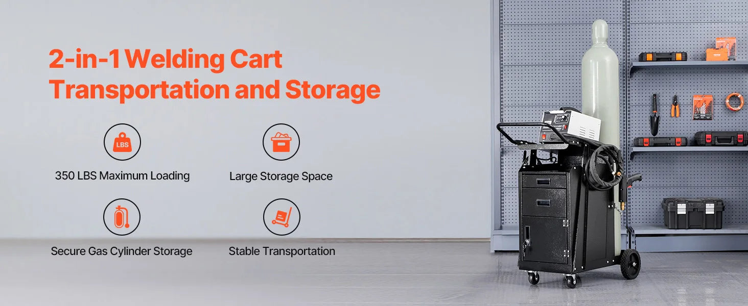 SucceBuy Welding Cart 2 Drawers Welder Cart Heavy Duty Welding Workbench Table with 360° Swivel Wheels Safety Chains Mig Welder