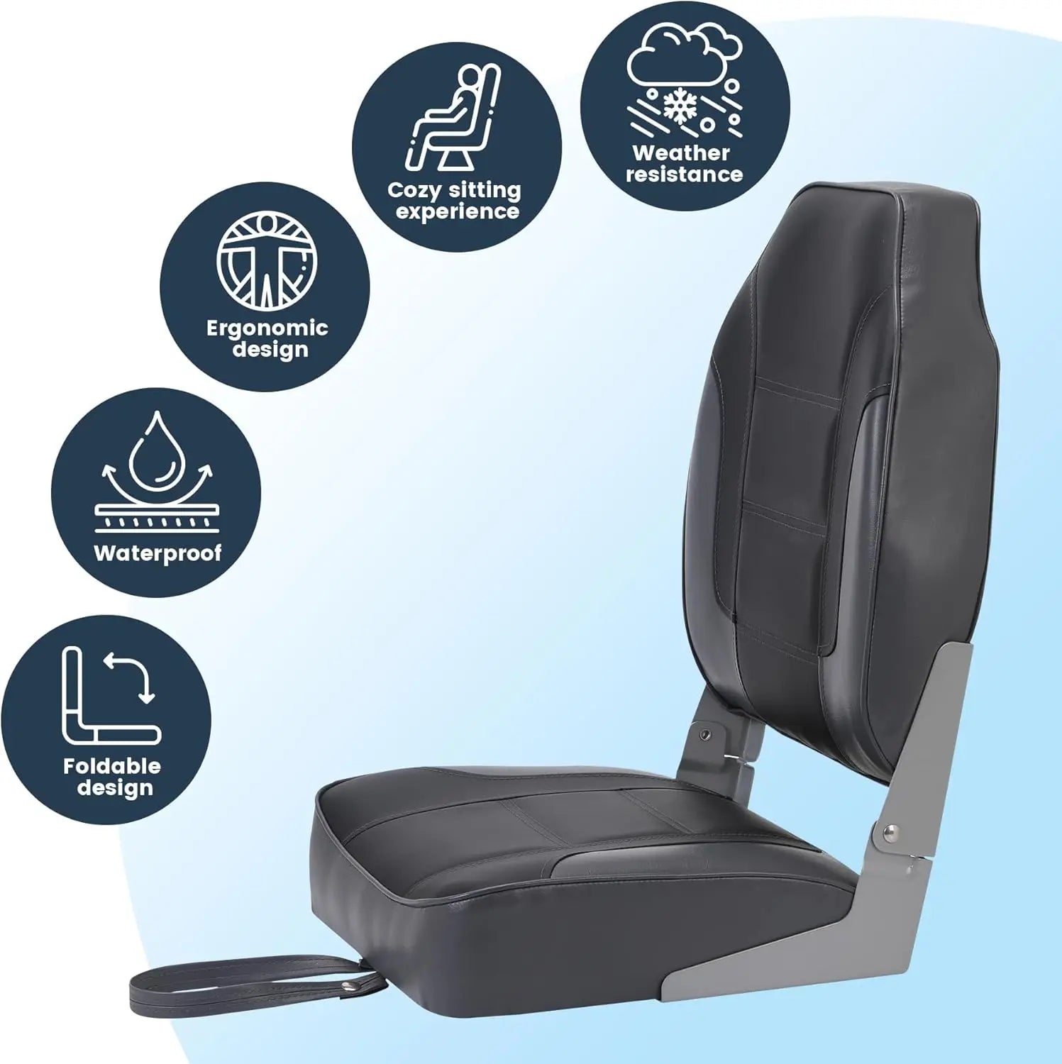 2 Pack Folding Boat Seats, High Back Fishing Boat Seat, Comfortable Boat Chairs with Thick Sponge Padding and Hinge, Dark grey