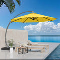 11ft round Aluminum Patio Umbrella with Base - Offset Cantilever Design 360° Rotating Customizable Large Outdoor Shade Umbrella