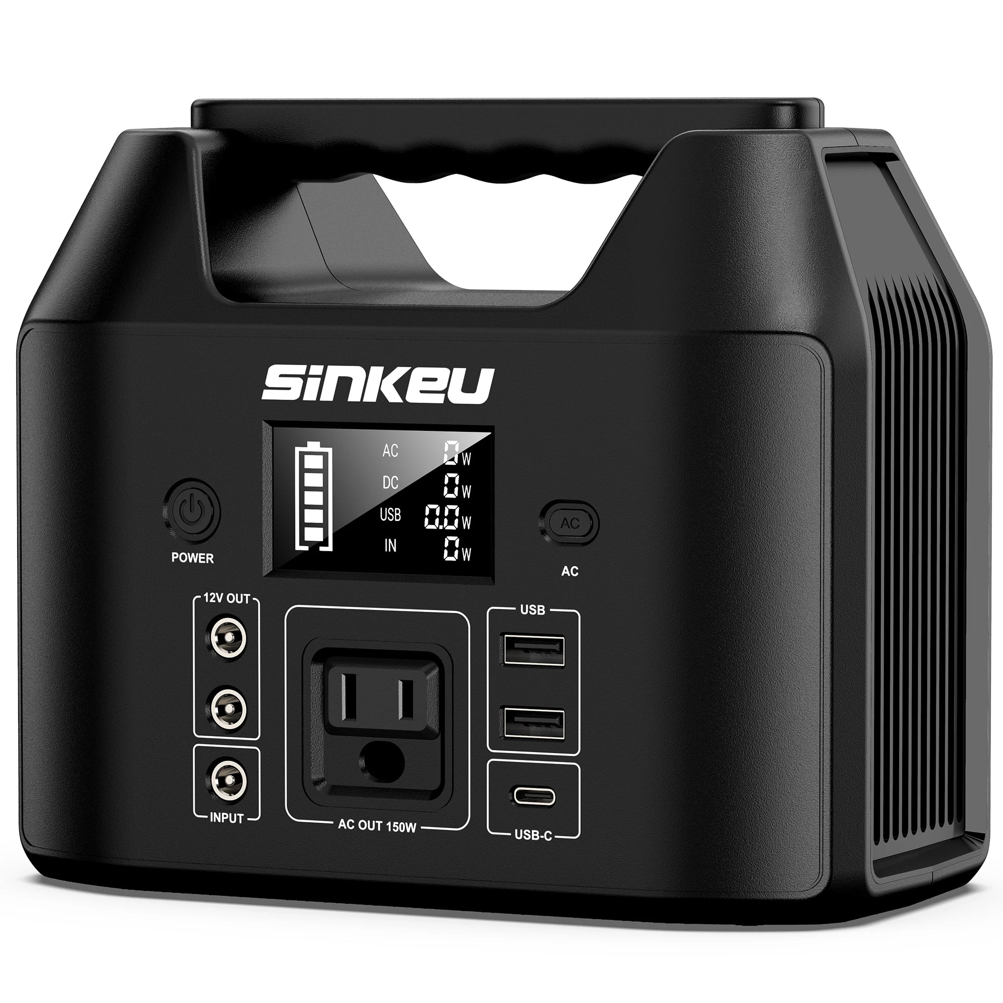 SinKeu E150 Estación Eléctrica Portátil 150W | 122.8Wh LiFePO4 | Solar | AC 110V | Linterna LED | Camping y RV