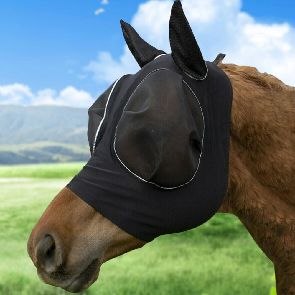 Máscara Antimoscas para Caballo | Malla Transpirable | Protección Orejas y Ojos 🐎
