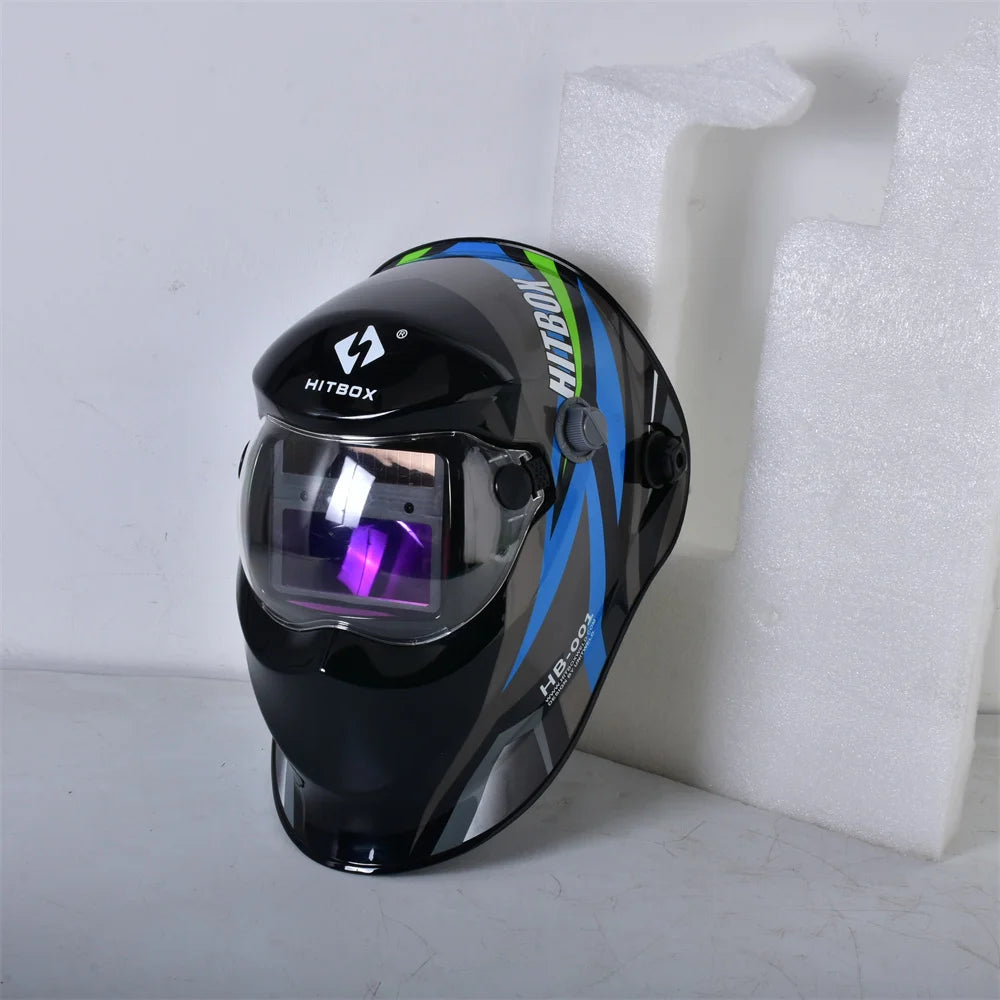 HITBOX Welding Helmet Auto Darkening - Large Viewing Screen True Color Hood Solar Lithium DIN4/5-9/9-13 1/1/1/2
