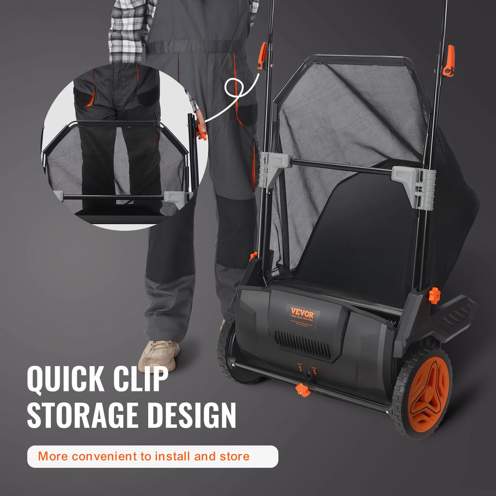 SucceBuy Push Lawn Sweeper 3.5cu.ft 21inLeaf Grass Collector Steel Durable Capacity Mesh Collection Hopper Bag 2Spinning Brushes