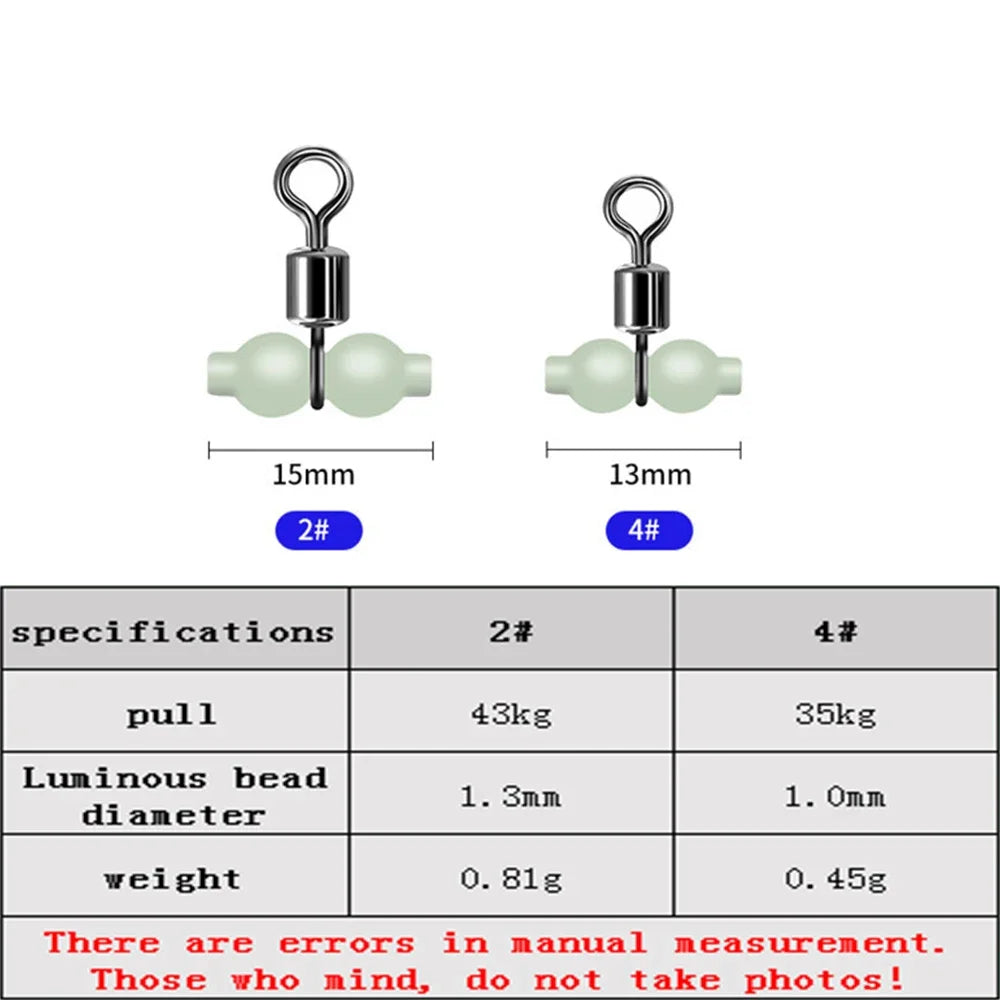 20pcs Luminous Cross Line Rolling Fishing Swivel 3 Way Fishing Line Connector Swivel