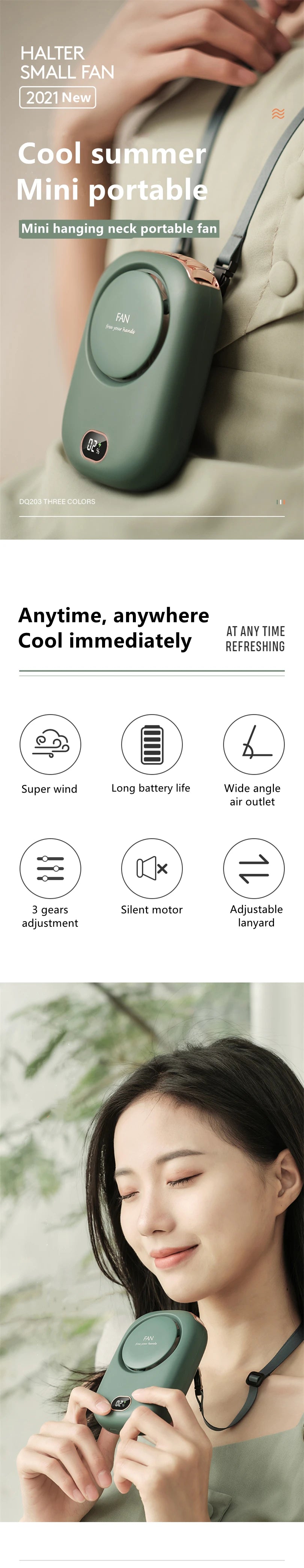 Vissko Portable Hanging Neck Fan Mini Fans with Adjustable Lanyard Bladeless USB Rechargeable Sports Cooling Fan for Kids Travel