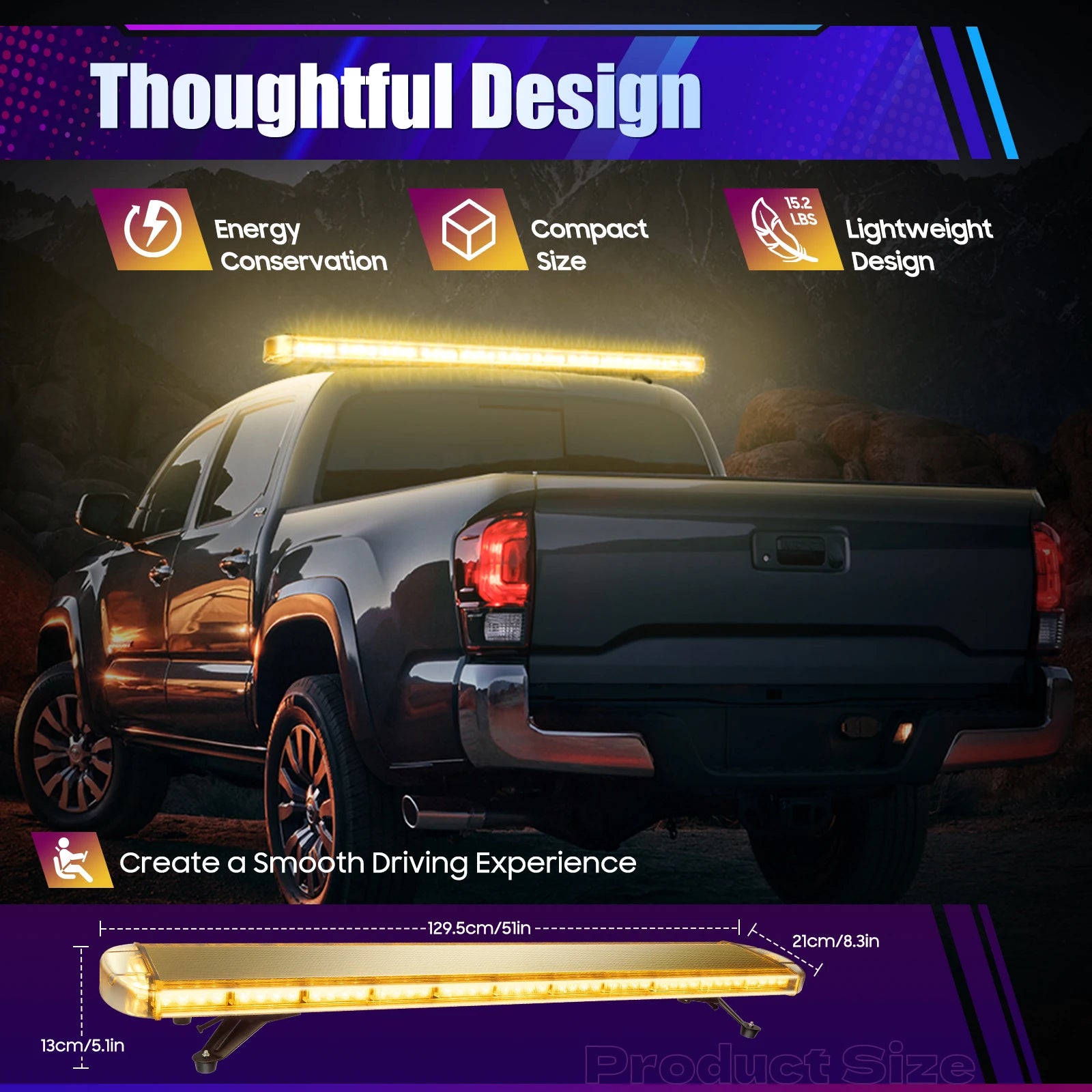 96 LED Strobe Light Bar w/Controller 16 Strobe Modes Yellow Flash Light Emergency Warning Lamp 150LM Burst Light IP65 Waterproof