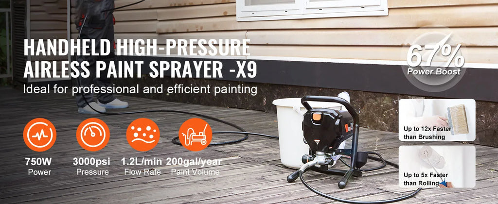 SucceBuy 750W 950W Airless Paint Sprayer 3000PSI High Efficiency Electric Airless Sprayer Handheld Paint Sprayers Home Interior