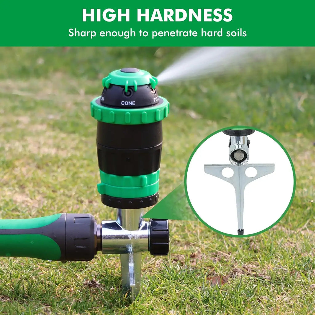 Gear Drive Sprinkler with Metal Spike Base, 5-Pattern Heavy Duty Gardening Watering System, Multi-Adjustable Law