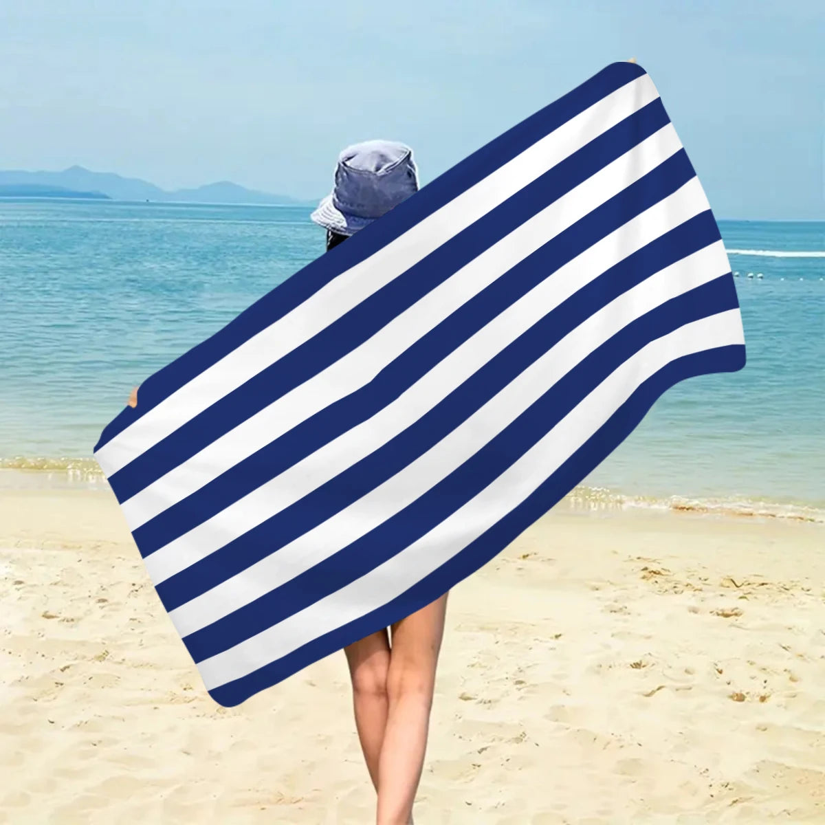 1pc Minimally Striped Beach Towel, Ultra-fine Fiber Quick Drying Absorbent Towel, Beach Swimming Vacation Beach Towel