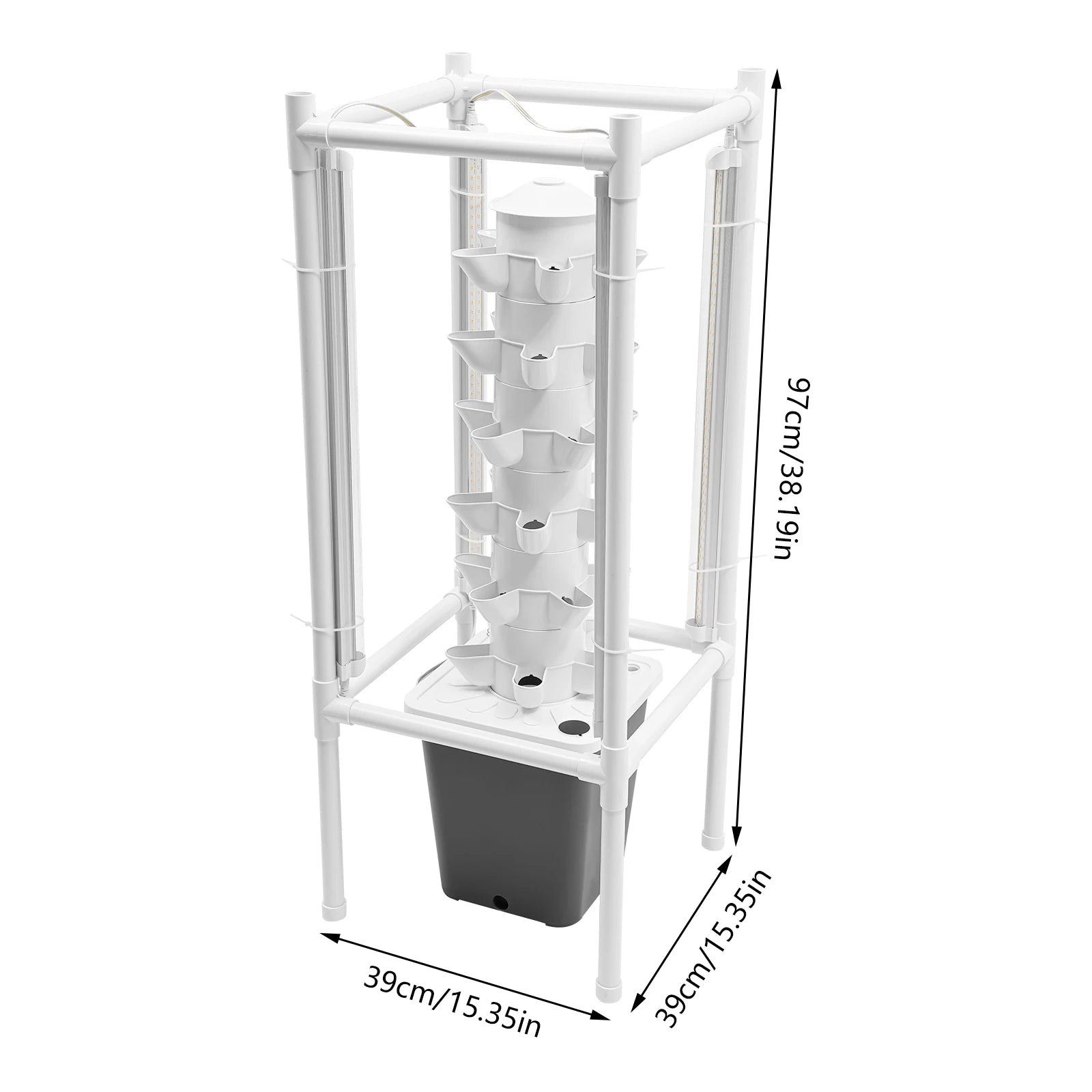 6-Tiers 30 Planting Holes Hydroponics Vertical Growing Kit, Tower Standing Soilless Vegetable Grower with LED & Water Tank