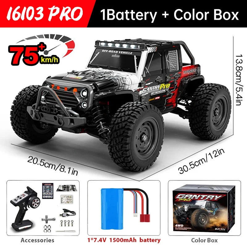 WLtoys 16101 Pro Carro RC 1:16 | 75KM/H | 4WD | Motor Brushless | LED | 2.4G | Drift Monster Truck | Regalo Niños
