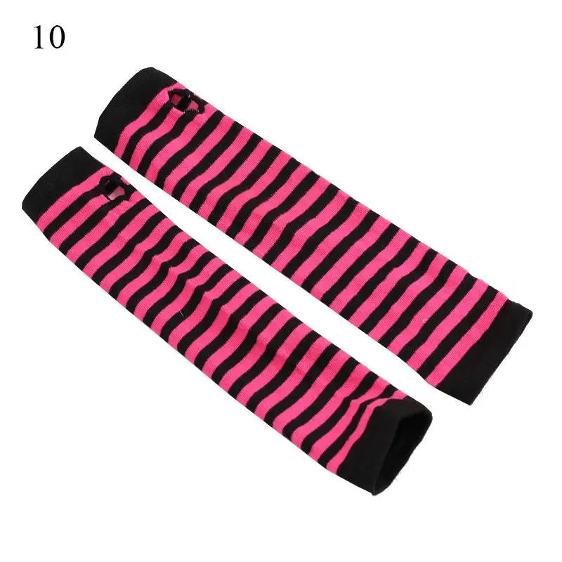 Women's Knitted Fingerless Arm Sleeves Gothic Style Striped Winter Long Arm Warmers Girls Harajuku Y2K Fashion Wrist Gloves