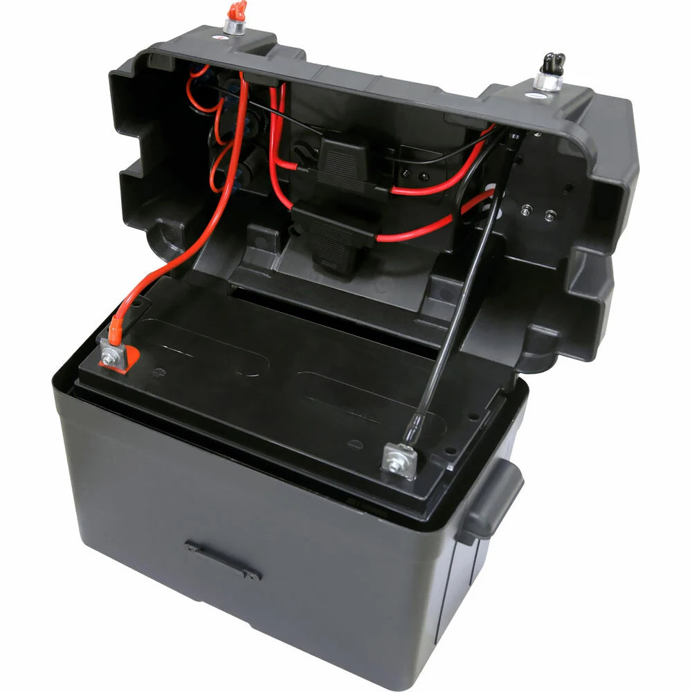 12-24V Marine Battery Box with USB Charger & Voltmeter – Portable Power Supply for Boat, Car, RV, Outdoor