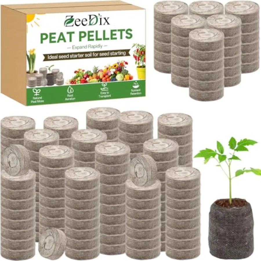 500 Pcs Peat Pellet Fiber Soil Plant Seed Starters - Seed Starter Pellets Pods Compressed Peat Pellets for Grow Herbs Plant Flo