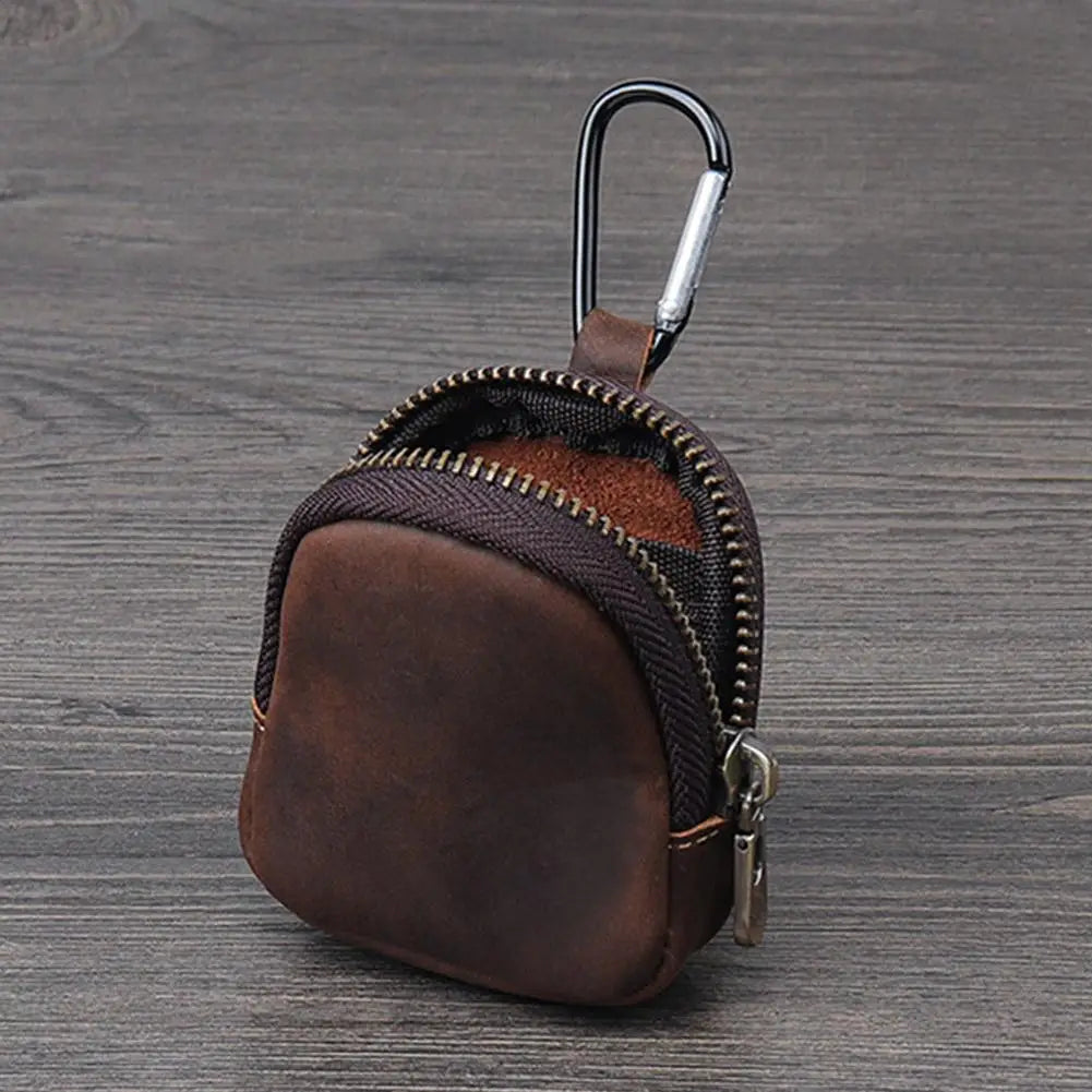 Stylish Retro PU Leather Change Purse Small Zipper Coin Pouch with Carabiner,Mini Keychain Coin Purse Wallet Charm for Women Men
