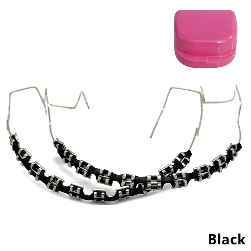 1 Pair Dental Fake Braces Temporary Tooth Decoration Colorful Metal Bracket Ligature Ties Dental Tool With Hook With Metal Wires