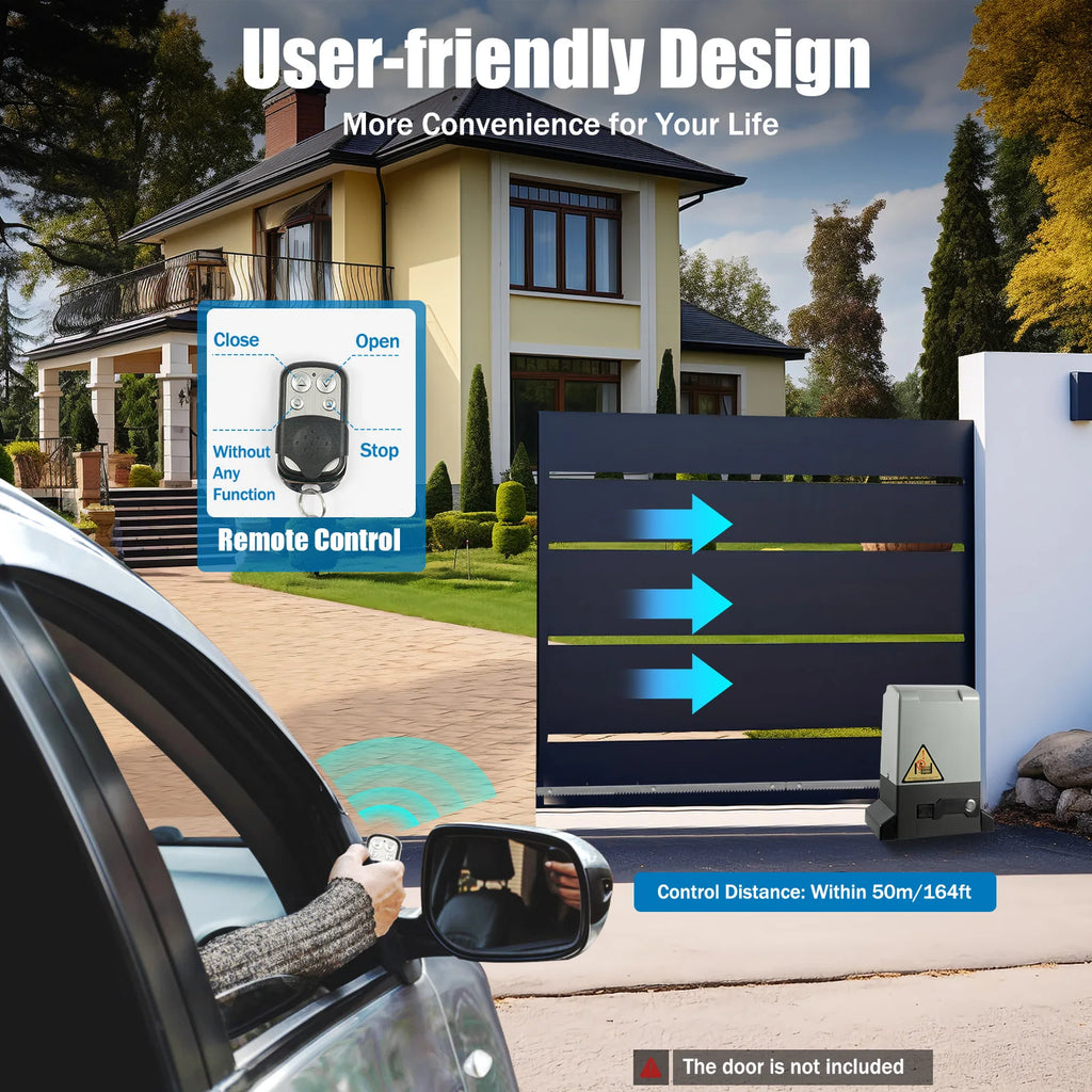 370W 220V Automatic Door Opener Motor Remote Control Door Gear Strip Sliding Gate Drive with 6pcs Gear Racks Security Tool