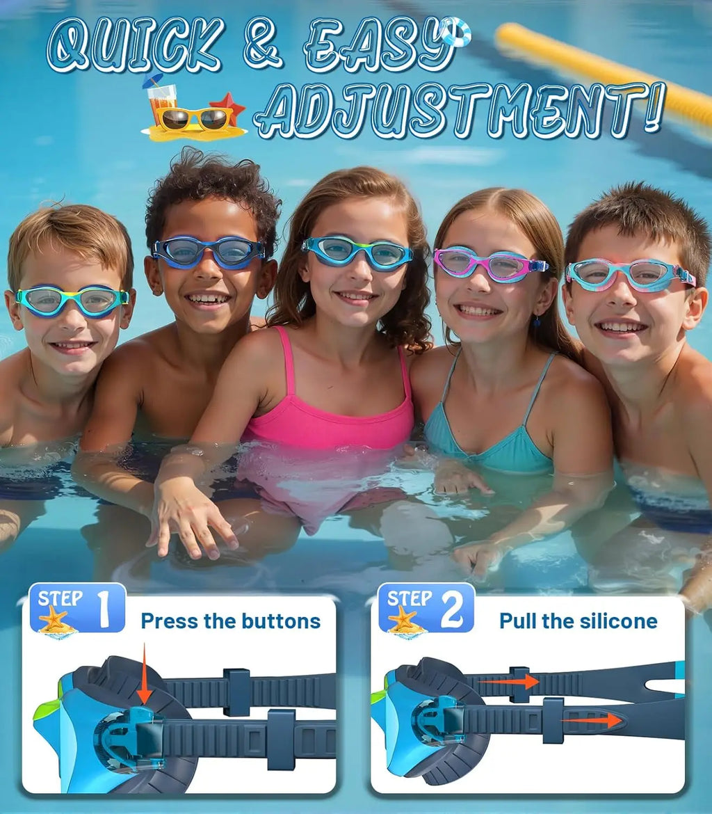 Kids Swim Goggles 6-14 Years, Anti-Fog UV Protection Clear Lens, Leakproof Pool Goggles for Boys and Girls