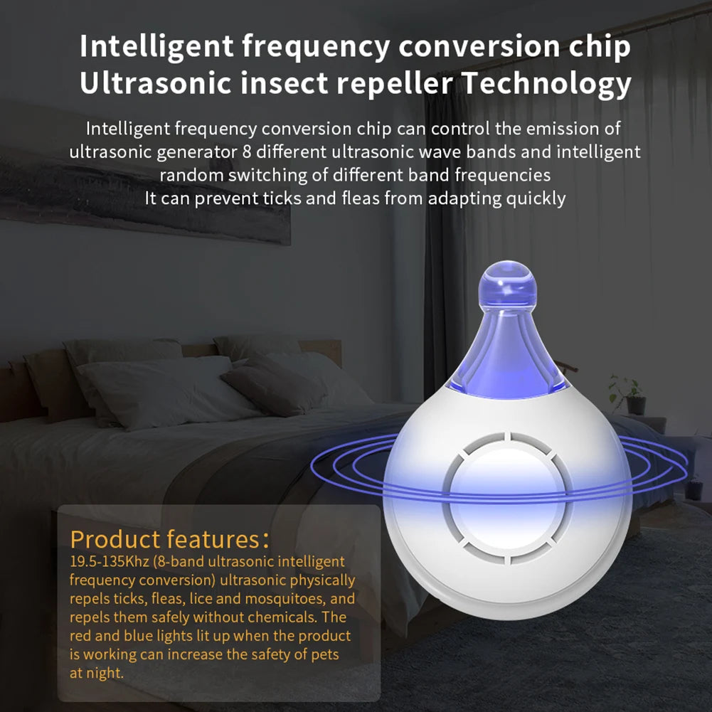 White Black Ultrasonic Pest Reject Anti Bug Insect Chargeable Pest Flea Tick Repeller with Hanging Hook 3.3x1.4x4.6cm