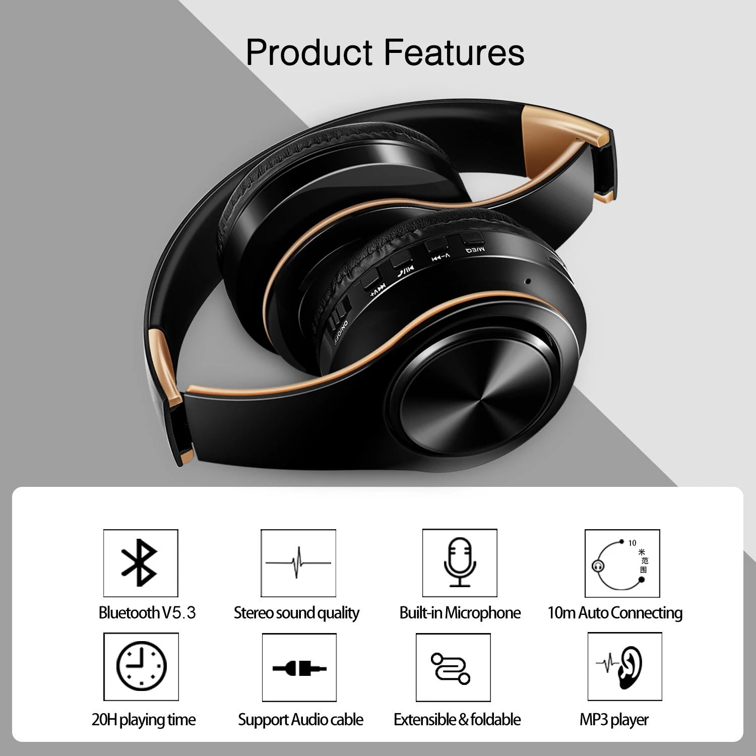 HIFI Stereo Bluetooth Headphones | FM Radio + SD Card + Mic | iPhone Samsung Xiaomi