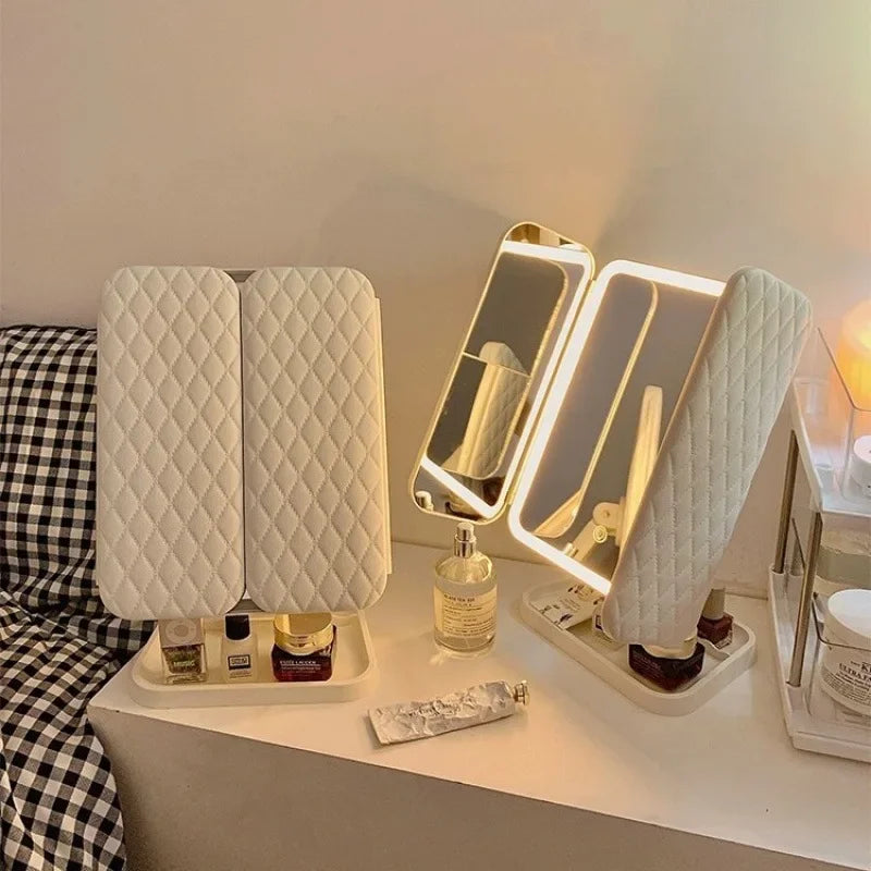Espejo Maquillaje Plegable 3 Paneles con Luces LED | Luz de Relleno Inteligente | Tocador y Dormitorio - Firu Total Sales
