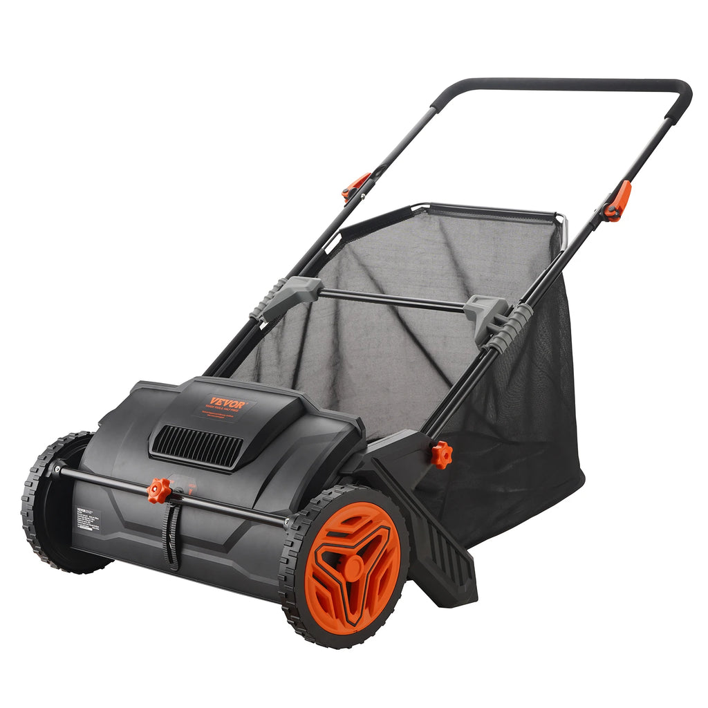 SucceBuy Push Lawn Sweeper 3.5cu.ft 21inLeaf Grass Collector Steel Durable Capacity Mesh Collection Hopper Bag 2Spinning Brushes