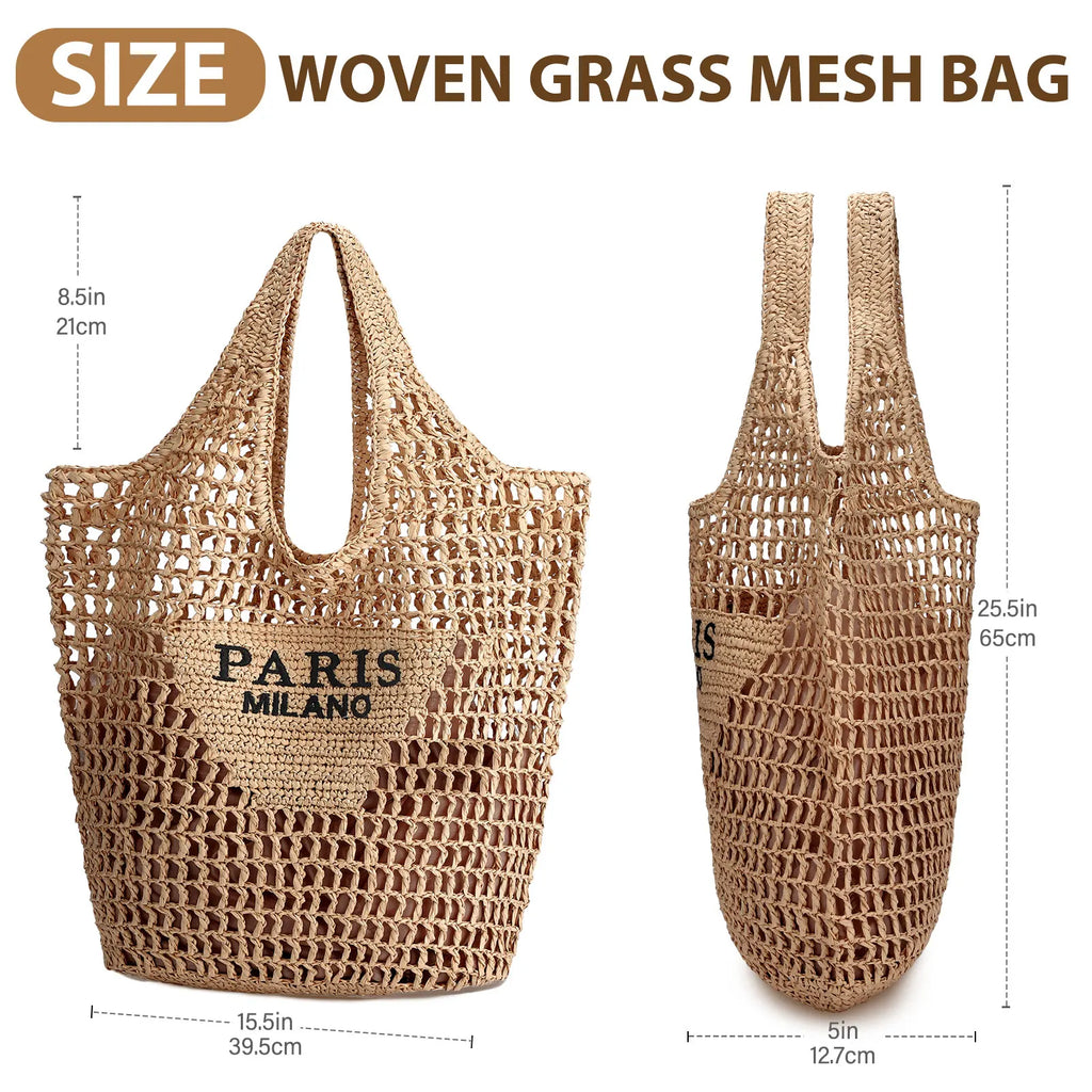 Bolsa de Playa Tejida a Mano para Mujer - Tote Bag de Paja Verano