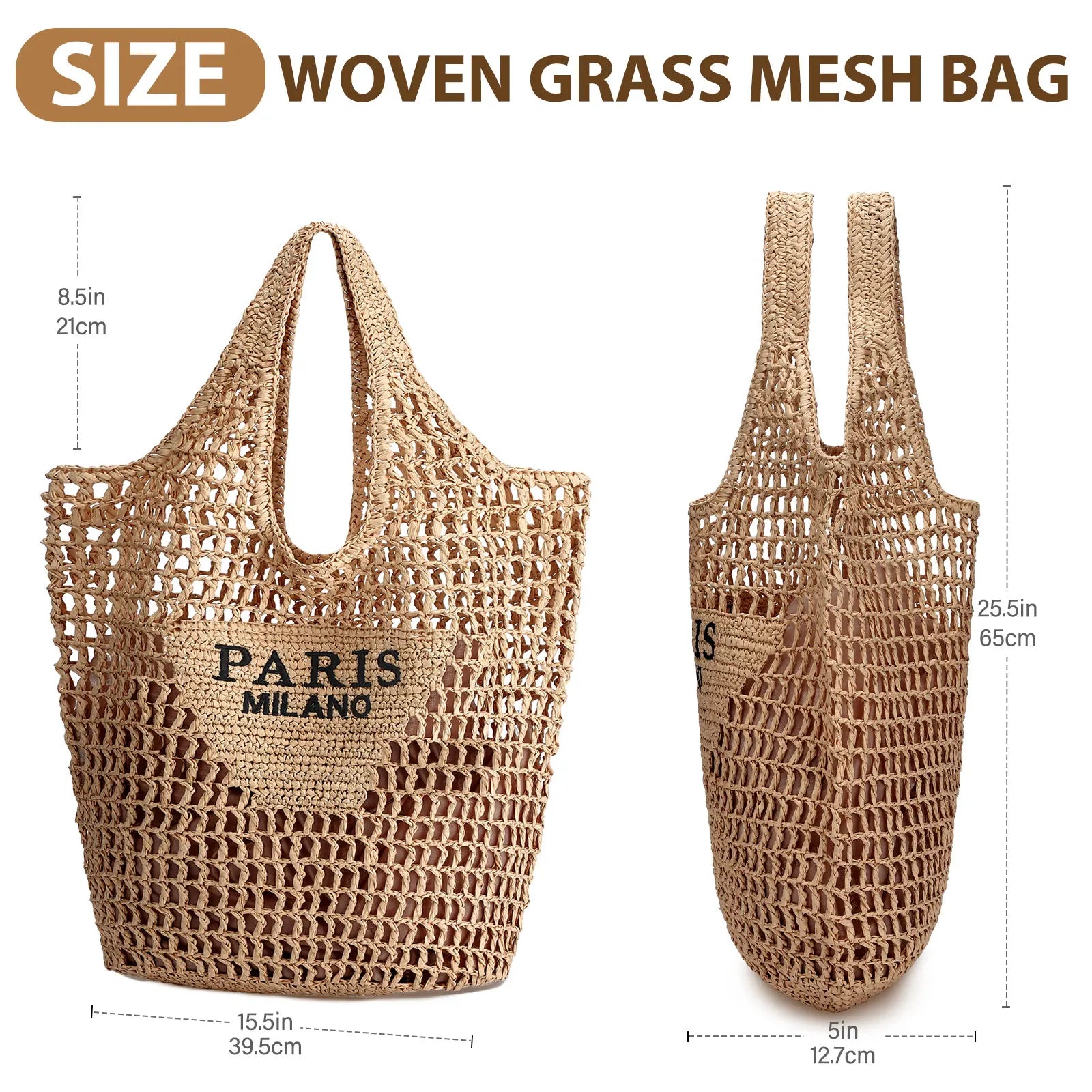 Bolsa de Playa Tejida a Mano para Mujer - Tote Bag de Paja Verano
