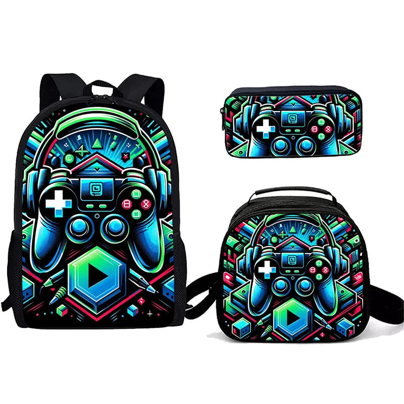 Cartoon Popular games console pad 3D Print 3pcs/Set Student School Bags Laptop Daypack Backpack Crossbody Lunch bag Pencil Case