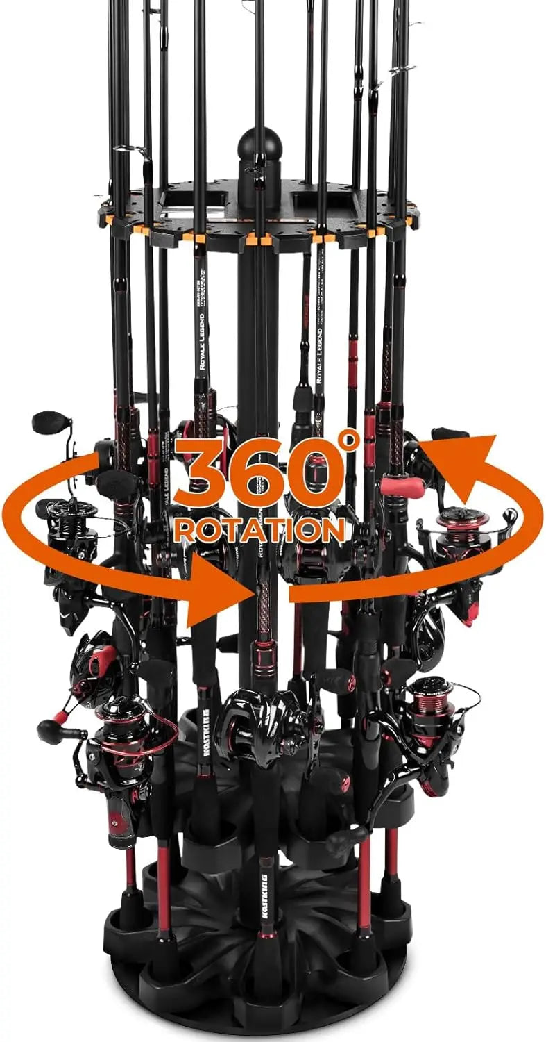 Rotating Fishing Rod Holder for Garage,Floor Rack Holds Up to 16 Rods & Combos,Space-Saving Pole Organizer with Foam,Durable ABS