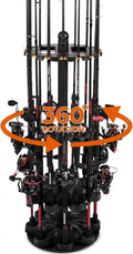Rotating Fishing Rod Holder for Garage,Floor Rack Holds Up to 16 Rods & Combos,Space-Saving Pole Organizer with Foam,Durable ABS
