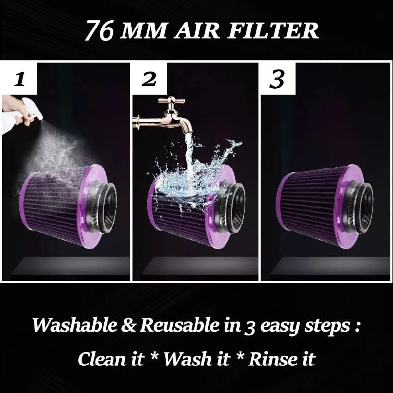 76MM Universal Car Air Filters Vent Filter High Flow Intake Kit Mesh Cone Engine Protector Replacement Auto Accessories 3 Inch
