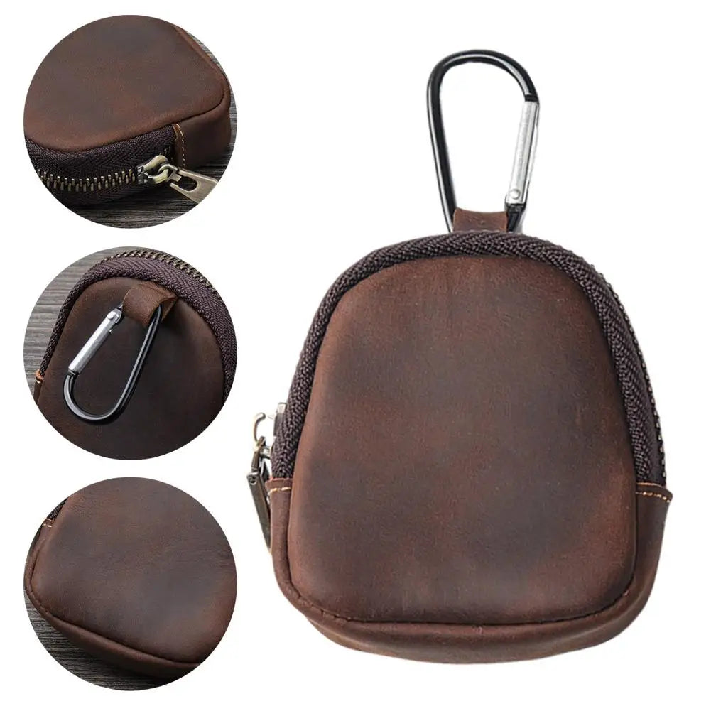 Stylish Retro PU Leather Change Purse Small Zipper Coin Pouch with Carabiner,Mini Keychain Coin Purse Wallet Charm for Women Men