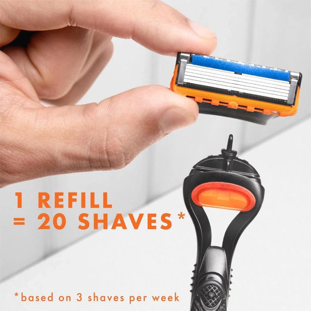 Men's 5-Blade Manual Safety Razor Features 6 layers of stainless steel blades With ergonomic metal handle Includes 4-24 Heads