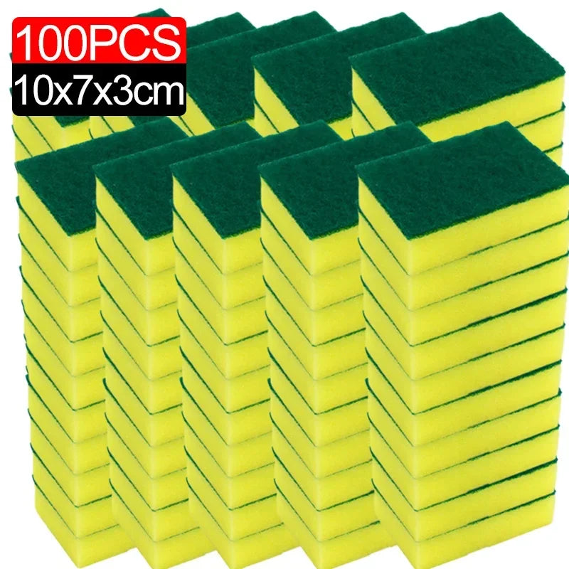 100/1Pcs Kitchen Dishwashing Sponge Soft Absorbent Clean Rub Pot Rust Scouring Pad Removing Kits Household Cleaning Brush Sponge