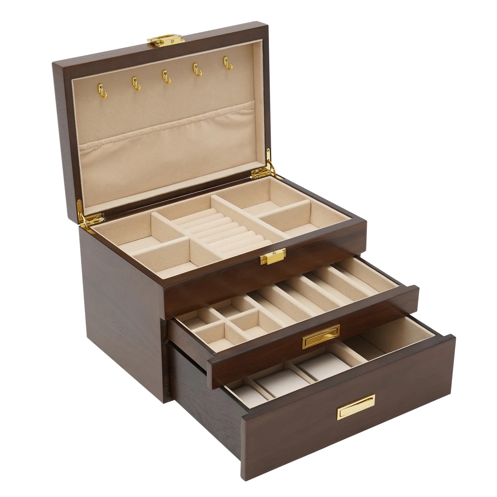 Black Walnut /Brown / White Wood Organizer Jewelry and Watch Display Case Storage Box Convenient