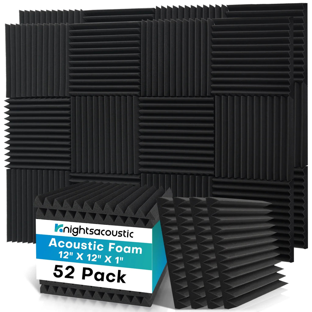 52 Pack Acoustic Foam Wall Panels 12x12x1 inch Soundproofing Acoustic Panels 12 Grooves For Low Frequency Sound For Home Studio
